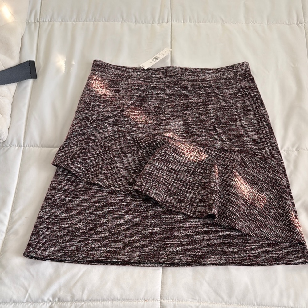 LOFT Gray Asymmetrical Ruffled Mini Skirt